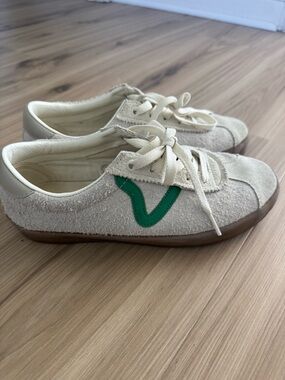 Vans Women's Cream Suede Sneakers with Green Accent